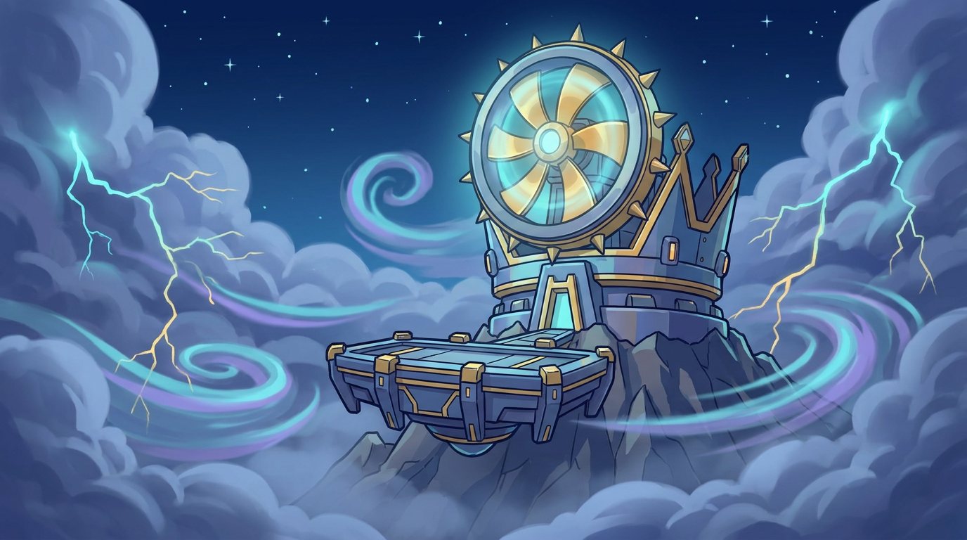 The Crown of the Last Breeze above a storm-lit arena